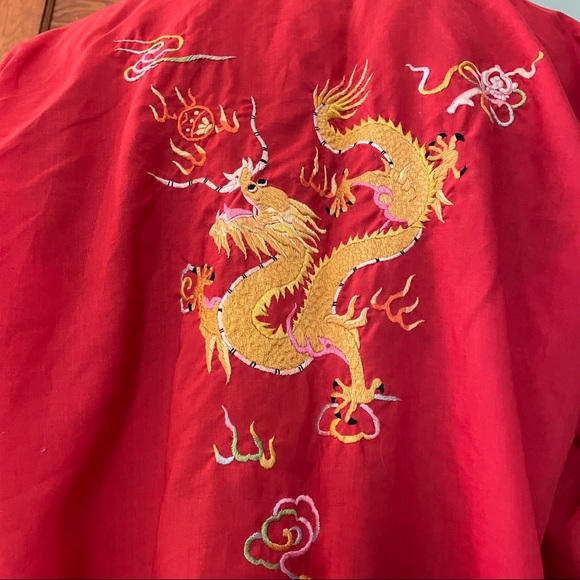Vintage dragon embroidered kimono house coat Unisex design China red - Picture 9 of 11